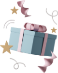 Blue gift with pink ribbon and spinning stars